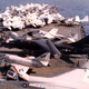 An RA-3B Skywarrior reconnaissance variant, painted black, dwarfs other aircraft on the flight deck of USS Constellation (CVA-64) in 1967. The large aircraft in the foreground is a North American A-5 Vigilante supersonic bomber. While the Vigilante matched the Skywarrior in length, the A-3 had a greater wingspan. (US Navy)